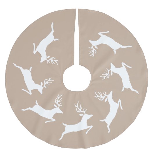 Weiße Rentier-Silhouetten auf Beige Polyester Weihnachtsbaumdecke (Vorderseite)