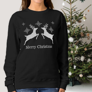 Weiße Rentiere mit Schneeflocken frohe Weihnachten Sweatshirt