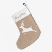 Weiße Rentiere Silhouette auf Beige und Individuel Kleiner Weihnachtsstrumpf (Rückseite (Hängend))