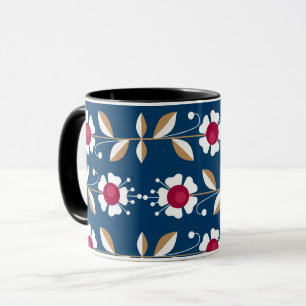 Weiße Retro-Blumen auf dunkelblauem Hintergrund Tasse