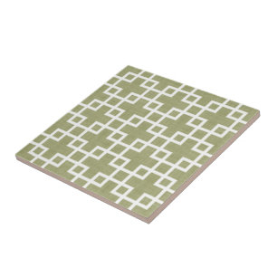 Weiße Retro-Chic-Quadrat-Muster auf Olivgrün Fliese