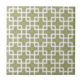 Weiße Retro-Chic-Quadrate-Muster auf Olive Green Fliese (Vorderseite)