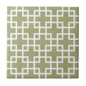 Weiße Retro-Chic-Quadrate-Muster auf Olive Green Fliese (Vorderseite)