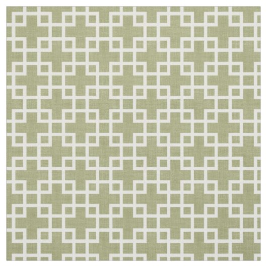 Weiße Retro-Chic-Quadrate-Muster auf Olive Green Stoff (Muster)