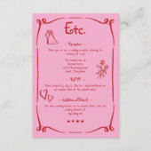 Weiße Retro Hand gezeichnet Rosa Rosa Brautdetails Begleitkarte (Vorderseite)