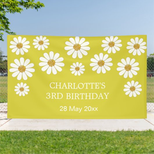 Weiße Retro Moderne Daisy Blume Maßgeschneidert Ge Banner (Außenbereich)
