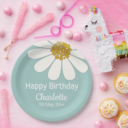 Weiße Retro Moderne Daisy Blume Maßgeschneidert Ge Pappteller (Party)