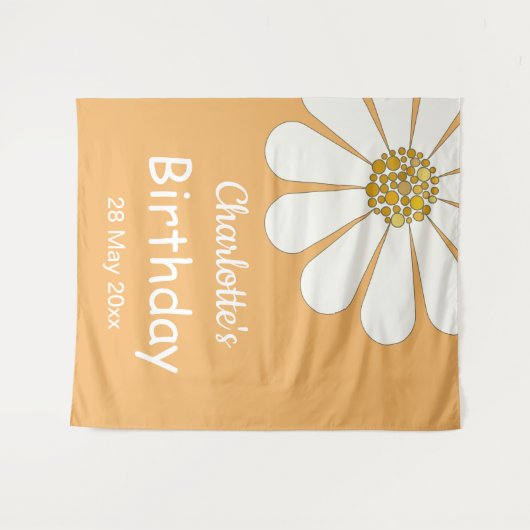 Weiße Retro Moderne Daisy Blume Maßgeschneidert Ge Wandteppich (Vorderseite (Horizontal))