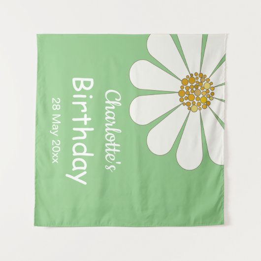 Weiße Retro Moderne Daisy Blume Maßgeschneidert Ge Wandteppich (Vorderseite (Horizontal))