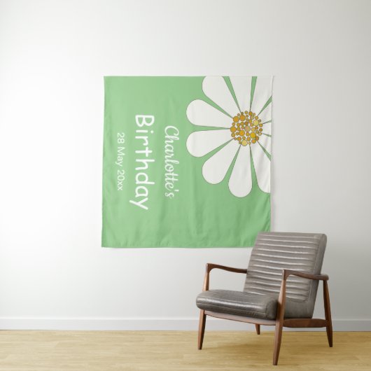 Weiße Retro Moderne Daisy Blume Maßgeschneidert Ge Wandteppich (Beispiel (Horizontal))