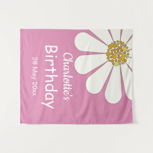 Weiße Retro Moderne Daisy Blume Maßgeschneidert Ge Wandteppich (Vorderseite (Horizontal))