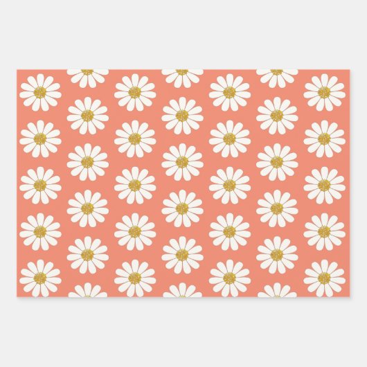 Weiße Retro Moderne Daisy-Blume Muster kundenspezi Geschenkpapier Set (Vorderseite 2)