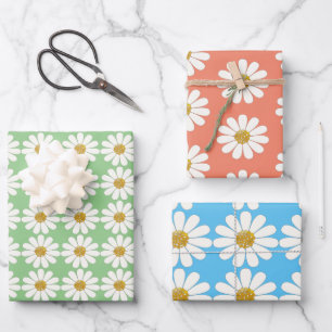 Weiße Retro Moderne Daisy-Blume Muster kundenspezi Geschenkpapier Set