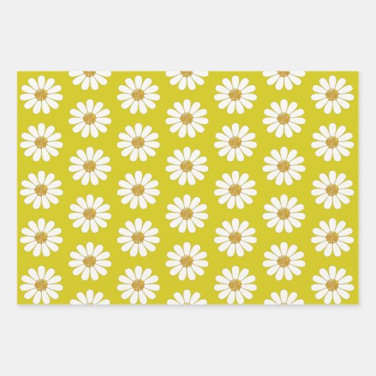 Weiße Retro Moderne Daisy-Blume Muster kundenspezi Geschenkpapier Set (Vorderseite 2)