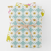 Weiße Retro Moderne Daisy-Blume Muster kundenspezi Geschenkpapier Set (Beispiel)