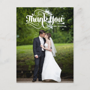 Weiße Retro-Schrift Hochzeit Danke Postkarte