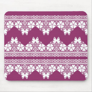 Weiße Retro-Spitze Schmetterlinge Burgunderrot Mousepad