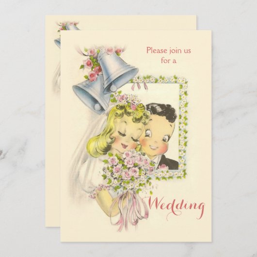 Weiße Retrobride und Hochzeit Einladung (Vorne/Hinten)