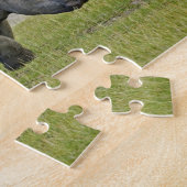 Weiße Rhinozeros und weit entfernte Flamingos, Puzzle (Seite)