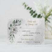 Weiße, romantische Blume, grüne Speisen RSVP Karte (Stehend Vorderseite)