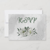 Weiße, romantische Blume, grüne Speisen RSVP Karte (Rückseite)