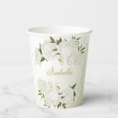 Weiße, romantische Blume, Grünpapiertassen Pappbecher (Rückseite)