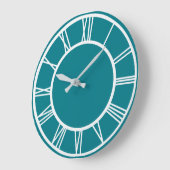 Weiße römische Zahlen Grenzmuster Aquamarin blaue  Große Wanduhr (Winkel)