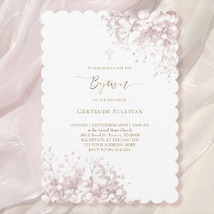 weiße rosa Baby's Breath Blumen Taufe Einladung