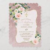 Weiße Rosa Bläsergoldgürtel Christening Einladung (Vorne/Hinten)