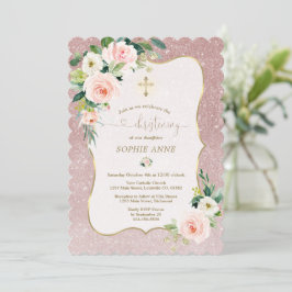 Weiße Rosa Bläsergoldgürtel Christening Einladung