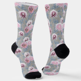 Weiße, rosa Blume auf grau. Socken
