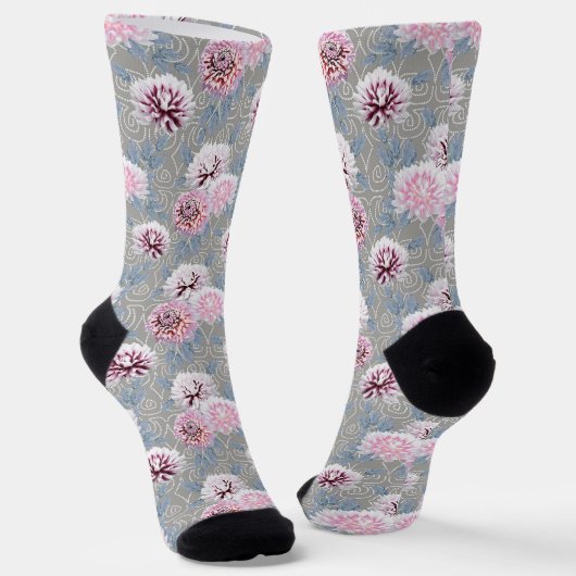 Weiße, rosa Blume auf grau. Socken (Gewinkelt)