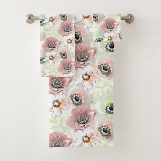 Weiße, rosa Blume. Badhandtuch Set (Insitu)