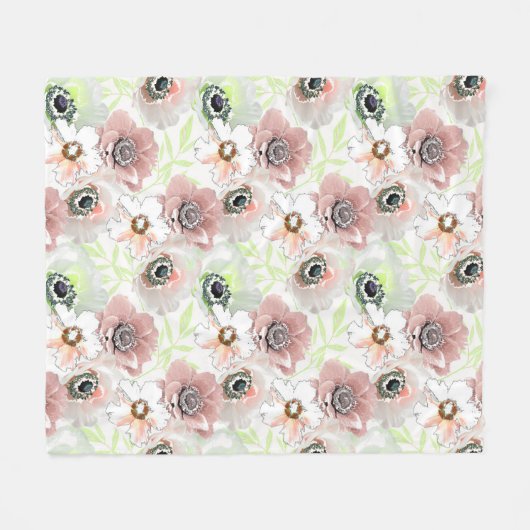 Weiße, rosa Blume. Fleecedecke (Vorderseite (Horizontal))