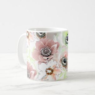 Weiße, rosa Blume. Kaffeetasse