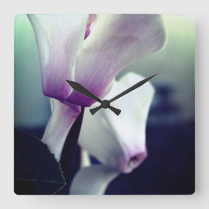 Weiße rosa Blumen Foto Quadratische Wanduhr