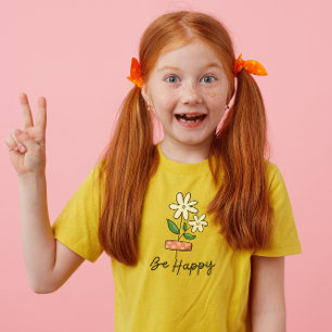 Weiße rosa Blumen Sei glücklich Kinder T-Shirt