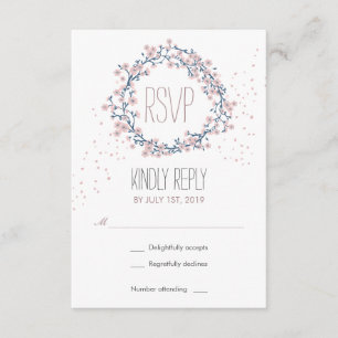 Weiße rosa Blüten-Blumenkranz-Hochzeits-RSVP-Karte RSVP Karte
