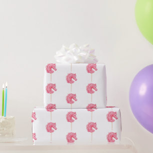 Weiße Rosa Cowgirl Pferde Geburtstag Geschenkpapier