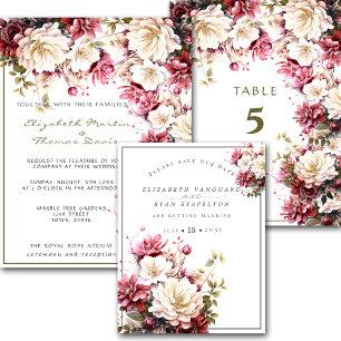 Weiße & rosa elegante Frühlingsblumen Hochzeit Einladung