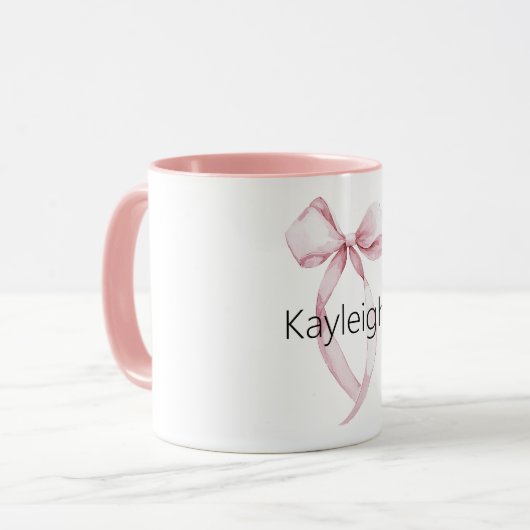Weiße Rosa Girly Bow Tasse (Vorderseite Links)