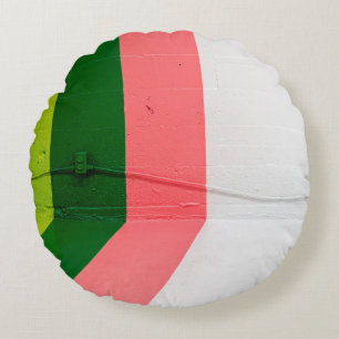Weiße, rosa, grüne und gelbe Wand Rundes Kissen