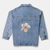 Weiße rosa Hibiskusblüte Jeansjacke (Rückseite)