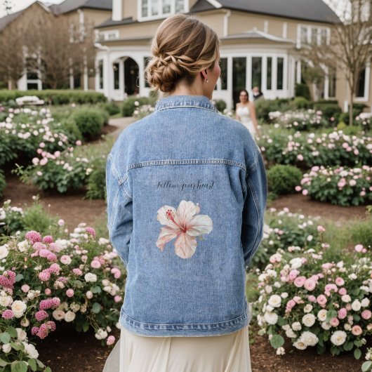 Weiße rosa Hibiskusblüte Jeansjacke (Hochzeit Rückseite)