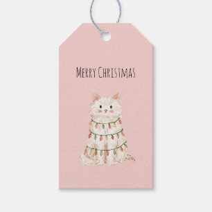 Weiße rosa Katzen-Weihnachtsbaumlichter Geschenkanhänger