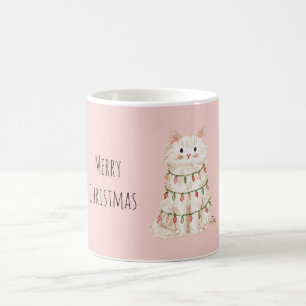 Weiße rosa Katzen-Weihnachtsbaumlichter Kaffeetasse