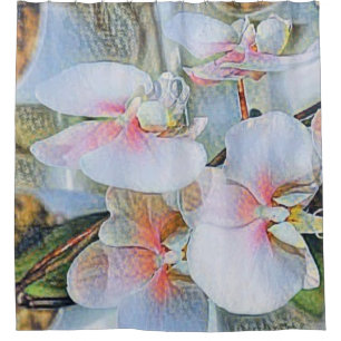 Weiße rosa Orchideen Blumen Aquarell  Duschvorhang