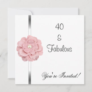 Weiße rosa Perlen-Blumen-Fabelhaft 40. Geburtstag Einladung