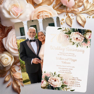 Weiße Rosa Pfingstrosen 70. Hochzeitstag-Feier Folieneinladung