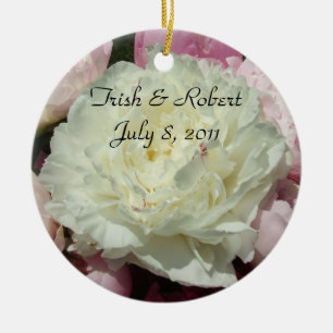 Weiße rosa Pfingstrosen Braut u. Keramik Ornament